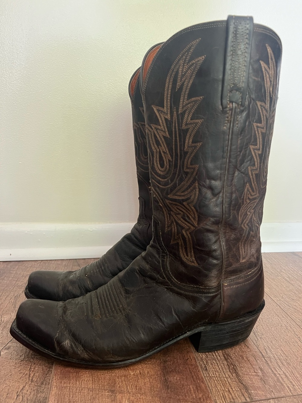 Lucchese 1883 Western Snip Toe Stitching Cowboy Boots Men’s Sz 10 Brown Leather